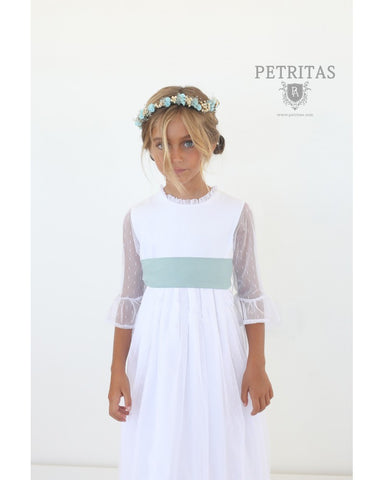 فستان مناولة أبيض بأكمام من التول من ماركة PETRITAS (لا يشمل القوس)