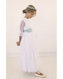 White communion dress with tulle sleeves by PETRITAS brand.